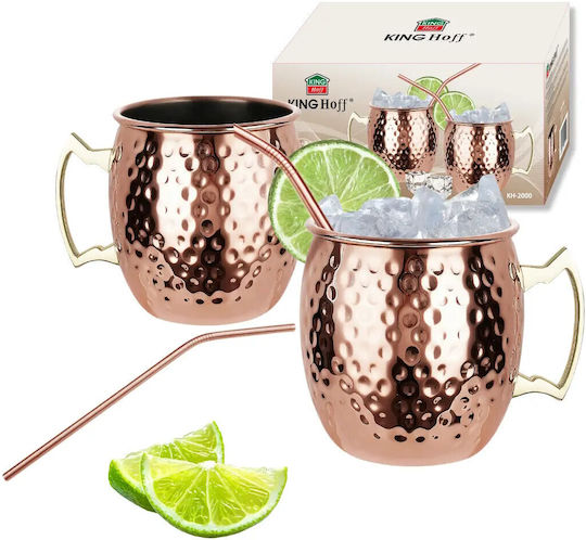 KING Hoff Set Gläser Cocktail/Trinken aus Edelstahl mit Strohhalm 500ml 2Stück