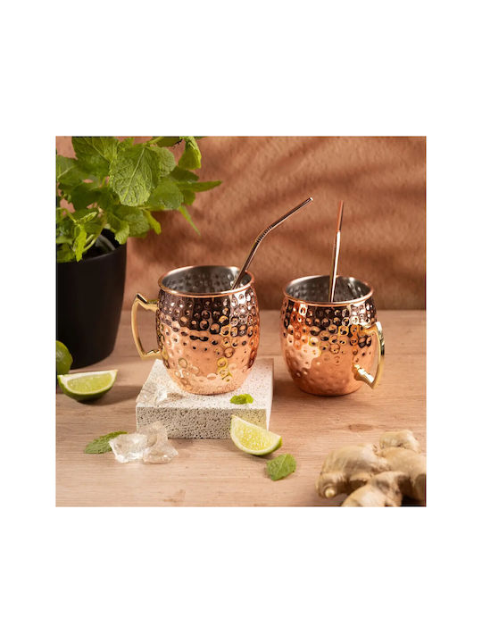 KING Hoff Set Gläser Cocktail/Trinken aus Edelstahl mit Strohhalm 500ml 2Stück