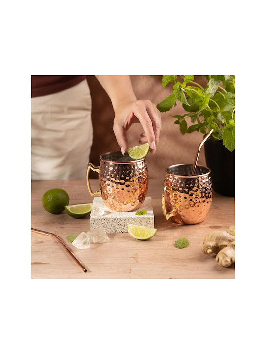KING Hoff Set Gläser Cocktail/Trinken aus Edelstahl mit Strohhalm 500ml 2Stück