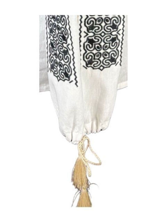 Bluza Damă Bumbac Mânecă Lungă Alb/Auriu