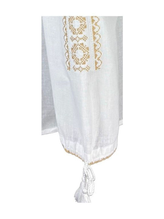 Bluza Damă Bumbac Mânecă Lungă Alb/Crem