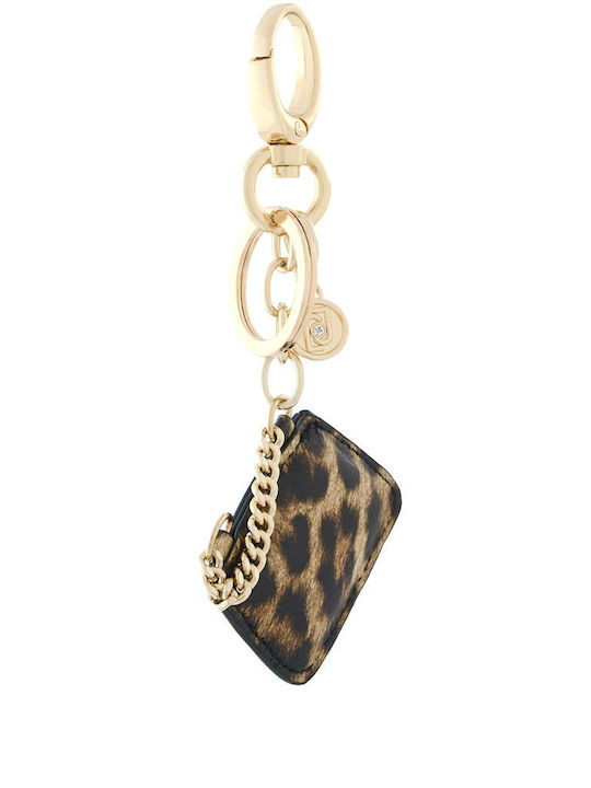Liu-Jo Metallic Leopard Beige-Brown Bag Keychain Logo