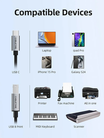 Cabletime Braided USB 2.0 Cable USB-C male - USB-C Black 1.5m (CT-CMBM1-AG1.5)
