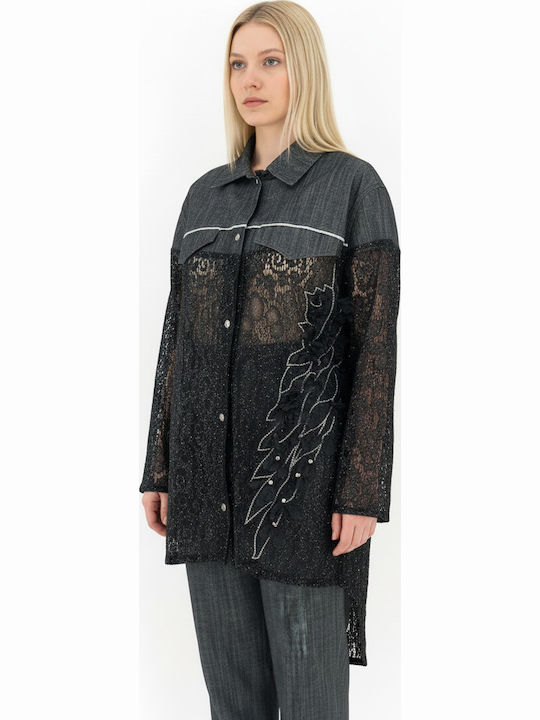Women's Denim Long Sleeve Shirt Black