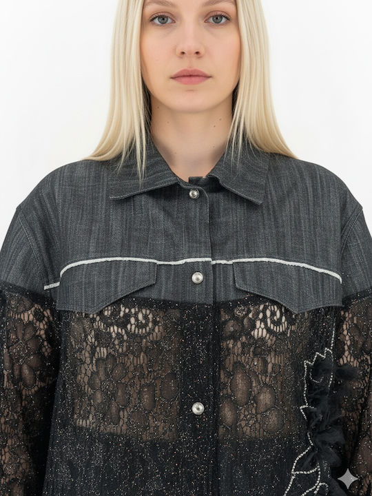 Women's Denim Long Sleeve Shirt Black