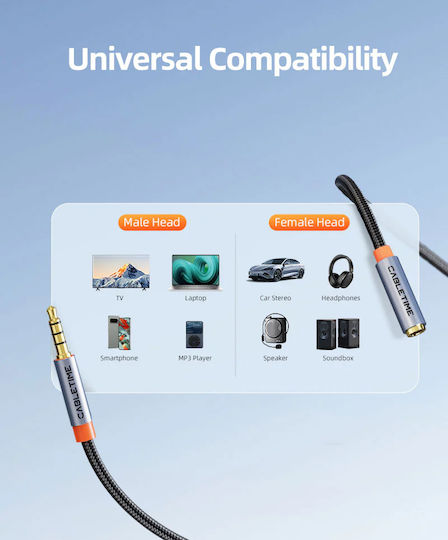 Cabletime Καλώδιο Ήχου 3.5mm male - 3.5mm male Μαύρο 3m με Επίχρυσους Ακροδέκτες CT-AE35M-AG3