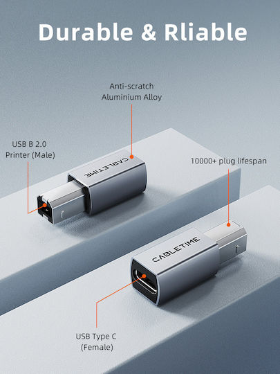 Cabletime Μετατροπέας USB-C male σε USB-C female Γκρι 1τμχ CT-CFBM2-AG