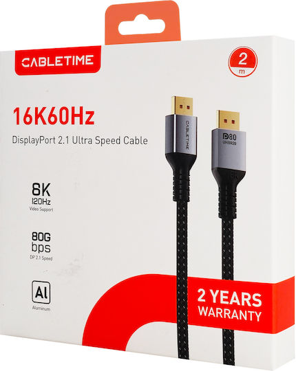 Cabletime Cable DisplayPort male - 2m Μαύρο (CT-DP16K-AG2)