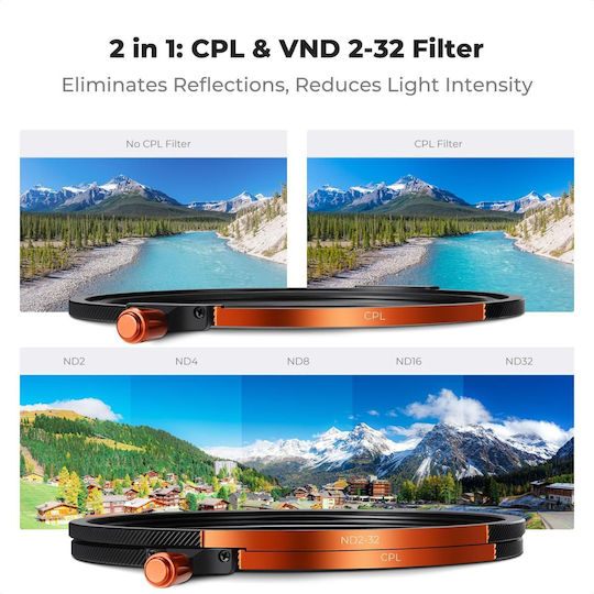 K&F Concept Σετ Φίλτρων CPL / Filter Adapter / ND Διαμέτρου 72mm για Φωτογραφικούς Φακούς