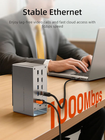 Cabletime USB-C Docking Station mit HDMI/DisplayPort 4K PD Ethernet und Verbindung 3 Monitore Gray (CT-DK181-AG)