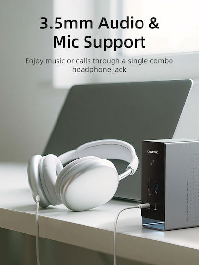 Cabletime USB-C Docking Station mit HDMI/DisplayPort 4K PD Ethernet und Verbindung 3 Monitore Gray (CT-DK181-AG)