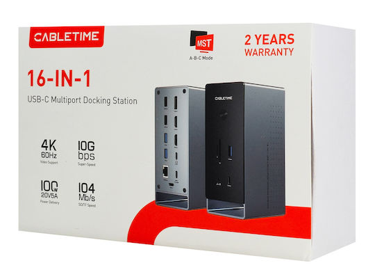 Cabletime USB-C Docking Station mit HDMI/DisplayPort 4K PD Ethernet und Verbindung 3 Monitore Gray (CT-DK181-AG)