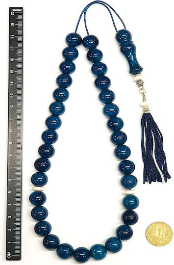 Roloi Komboloi Mastic Worry Beads with 33 Beads Blue 39cm