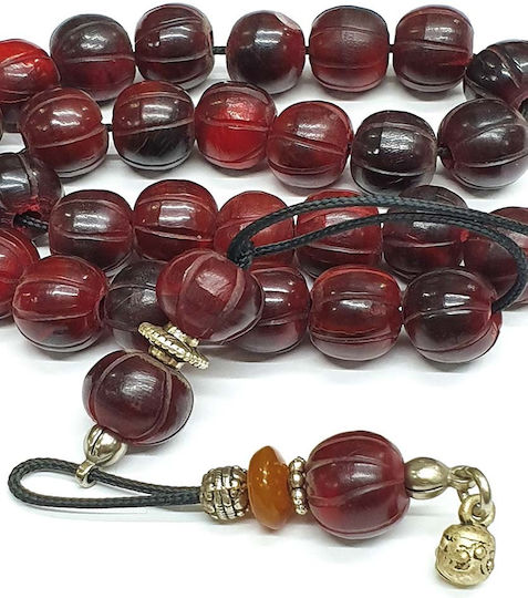 Roloi Komboloi Graven Horn Worry Beads with 29 Beads Burgundy 29cm