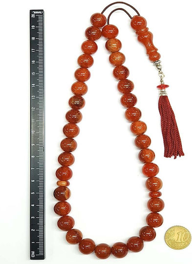 Roloi Komboloi Mastic Worry Beads with 33 Beads Orange 37cm