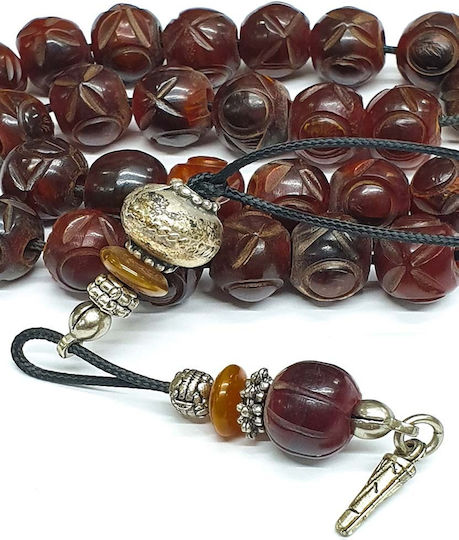 Roloi Komboloi Graven Horn Worry Beads with 27 Beads Brown 30cm