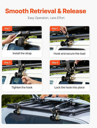 Vevor Ratchet Straps Ladder Base Round Tube 47.6-50.8 Mm Black Width 38 Mm x Length 2.25 M Black Ladder Straps Double J-hooks Heavy Duty Load 226.8 Kg Cargo Tie Down Strap Buckle 2 Pieces