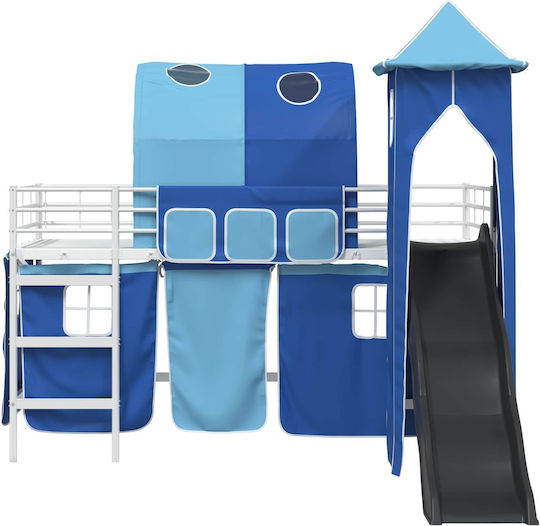 Pat pentru Copii Loft Bed Single Alb pentru Saltea 79.5x200cm
