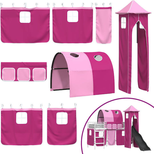 Pat pentru Copii Loft Bed Single Fuchsia pentru Saltea 90x190cm