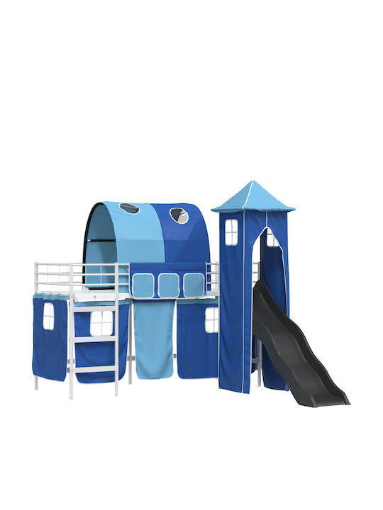 Pat pentru Copii Loft Bed Single Albastru pentru Saltea 90x190cm