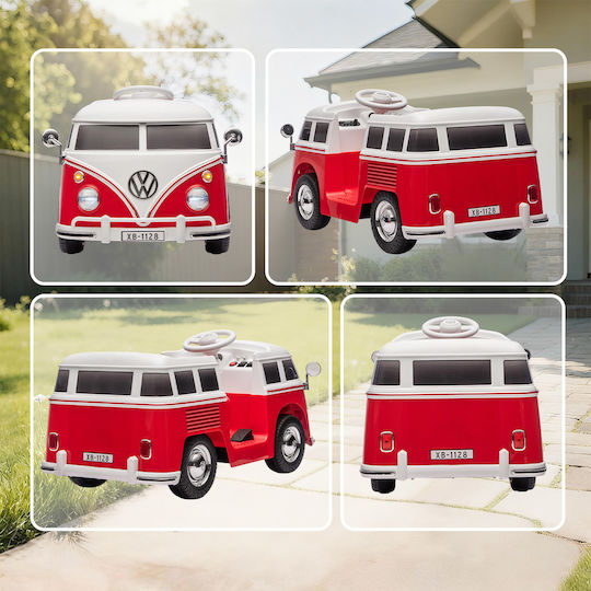 VW T1 Campingbus Едноместен с Дистанционно Управление Лицензиран 12 Волта Червен за 3+ Години