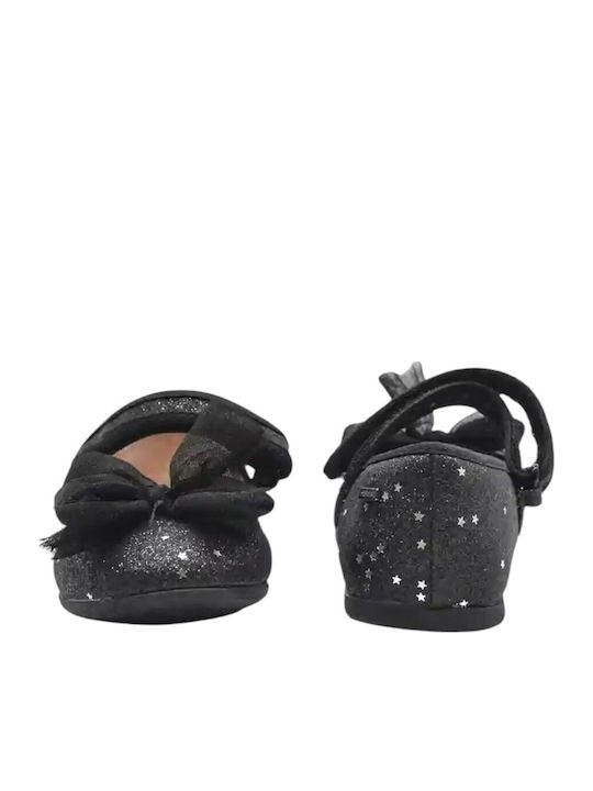 Kids Anatomic Leather Ballerinas with Hoop & Loop Closure Black