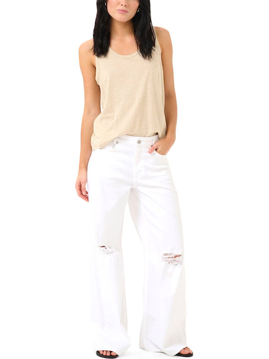 Women's Summer Blouse Linen Sleeveless Oatmeal Melange