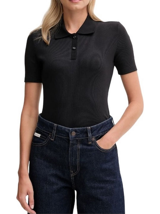 Damen Polo Bluse Kurzärmelig Schwarz