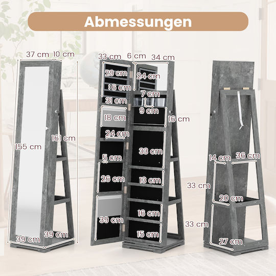 Costway Boden- oder Standspiegel mit Grauem Holzrahmen