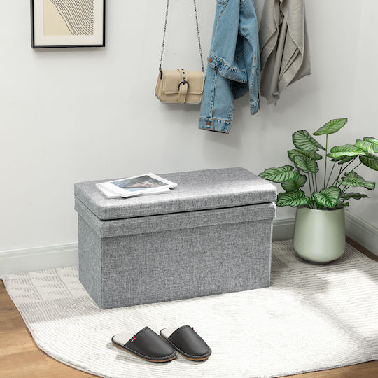 Collapsible Living Room Stool with Backrest and Storage Space Gray