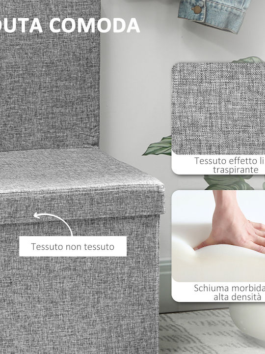 Collapsible Living Room Stool with Backrest and Storage Space Gray