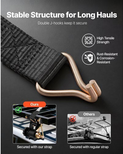 Vevor Car Luggage Strap with Ratchet Black 3.8x3.8cm 8pcs