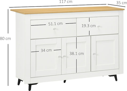 Floor-standing Living Room Display Cabinet made of Particleboard with Glass White 117x35x80cm