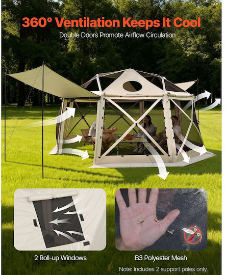 Vevor Camping Tent Beige 3 Seasons For 15 People 457x457cm