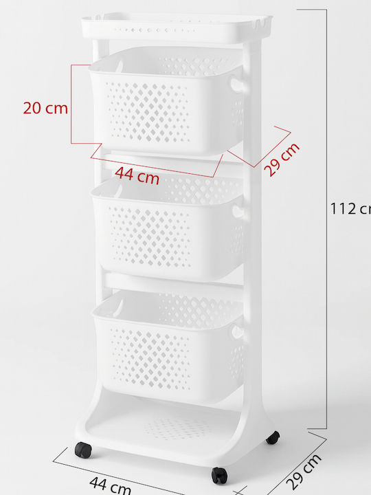 Bakaji Plastic Kitchen Trolley 3 Tiers White 44x29x112cm