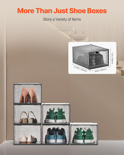 Vevor Plastic Storage Box with Lid Transparent 34x24x18cm 6pcs