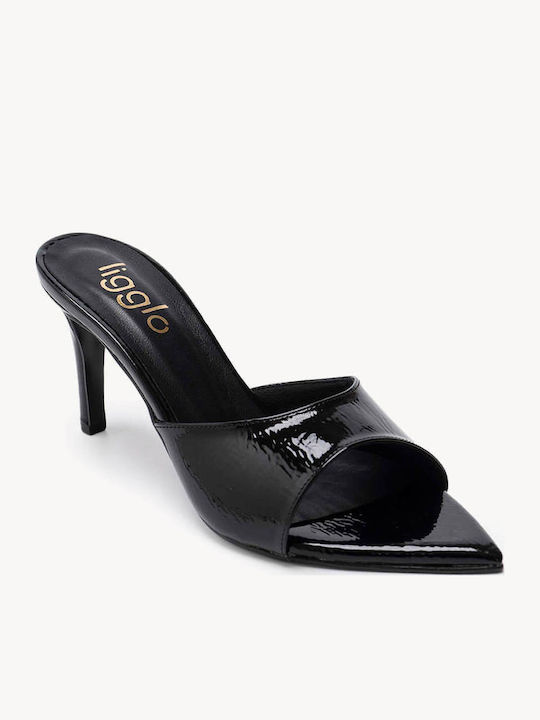 Μαύρα Λουστρίν Mules Made In Greece Kitten Heel