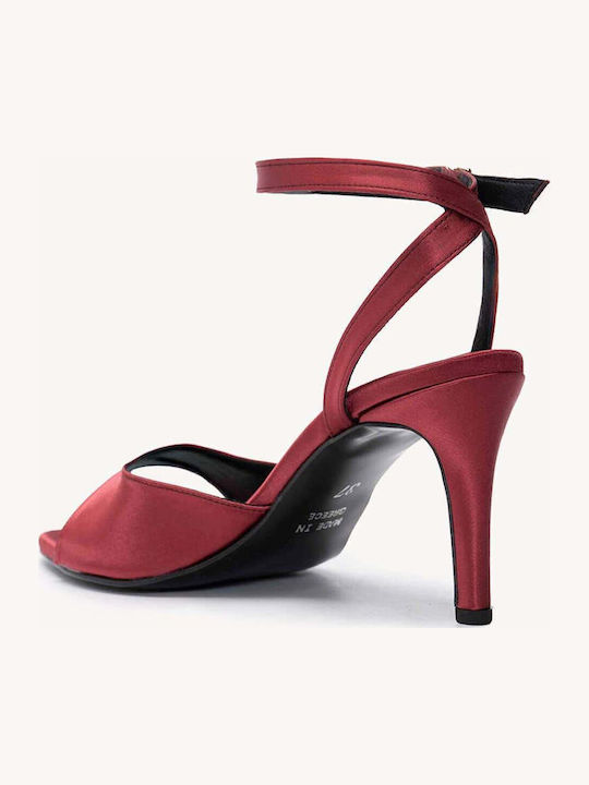 Burgundy Satin Sandals Low Heel Crisscross Straps