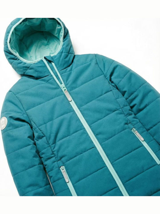 Kids Quilted Long Coat with Hood Winter Blue