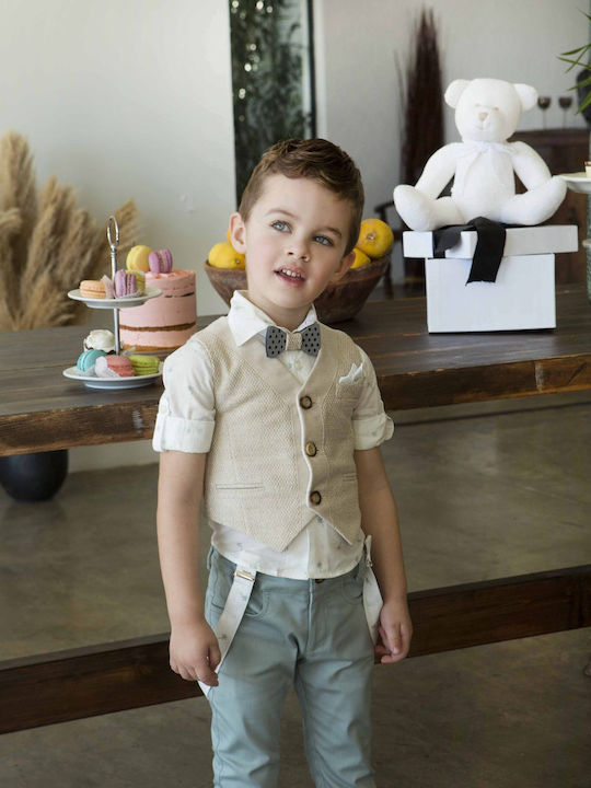 Dolce Bambini Βαπτιστικό Κοστούμι με Γιλέκο για Αγόρι Λινό Μπεζ