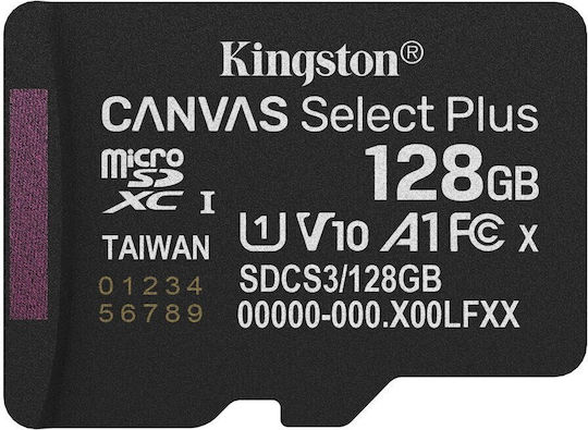 Kingston Canvas Select Plus microSDHC 128GB U1 V10 A1 UHS-I 150MB/s με αντάπτορα