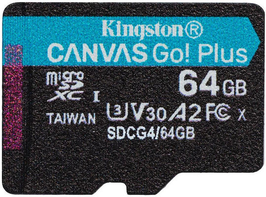 Kingston Canvas Go Plus microSDXC 64GB U3 V30 A2 UHS-I 200MB/s с адаптер
