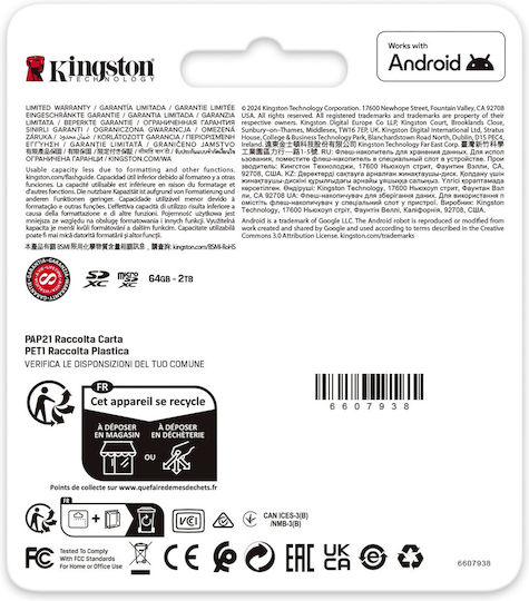 Kingston Canvas Go Plus microSDXC 64GB U3 V30 A2 UHS-I 200MB/s с адаптер