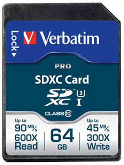 Verbatim Pro SDXC 64GB U3 UHS-I 90MB/s