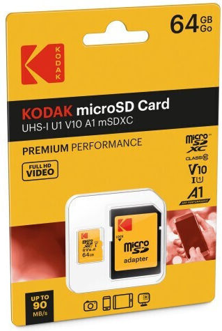 Kodak microSDXC 64GB U1 V10 A1 High Speed 85MB/s with Adapter