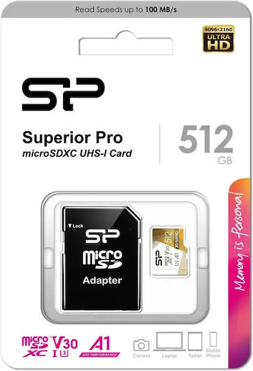 Silicon Power Superior Pro microSDXC 512GB U3 V30 A1 UHS-I 100MB/s Speicherkarten mit Adapter