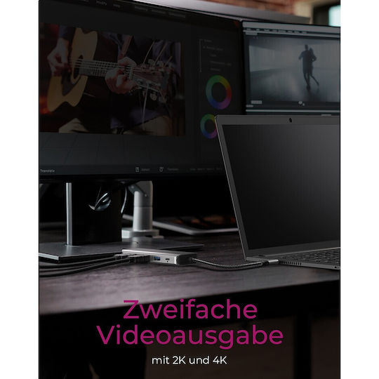 Icy Box IB-DK4012-CPD USB-C Docking Station mit HDMI 4K PD Ethernet und Verbindung 2 Monitore Gray