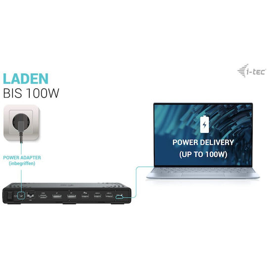 i-tec USB-C Docking Station με HDMI/DisplayPort 4K PD Ethernet και σύνδεση 3 Οθονών Μαύρο (C31TRIPLE4KDOCKPD)