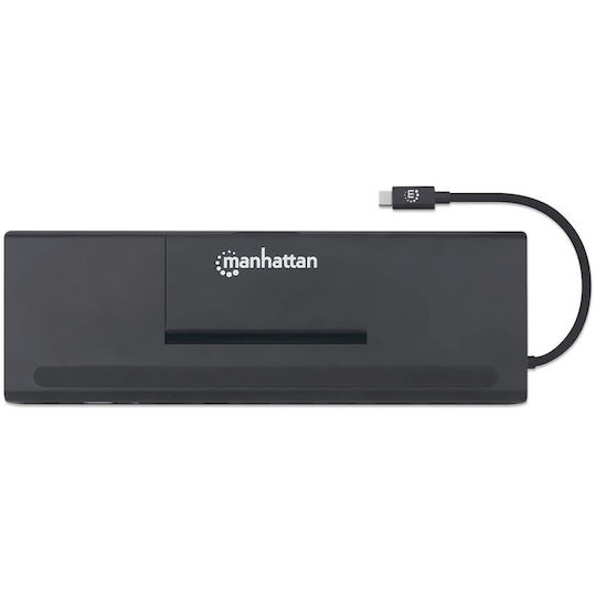 Manhattan USB-C Docking Station with DisplayPort 4K PD Ethernet and 3 Monitors Connection Black