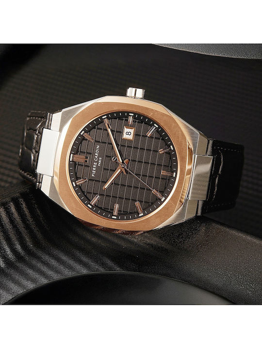 Pierre Cardin Ceas Bărbați 42mm Baterie Cu Curea Din Piele Neagră